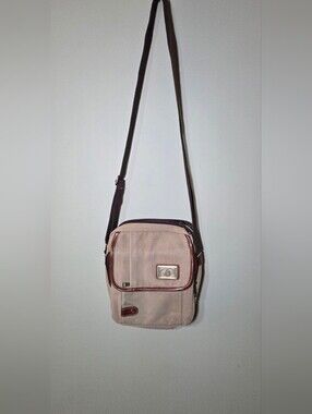 Beige Canvas Crossbody Shoulder Bag Multi Pocket Adjustable Strap